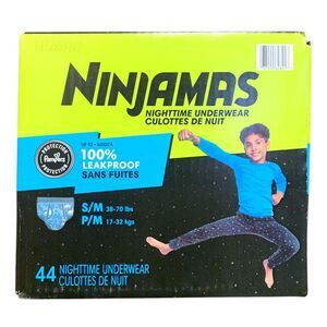 Ninjamas Leakproof Nighttime Underwear for Boys, S/M (38-70lbs), 44 ct
